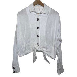 FREE PEOPLE | White Cotton Button Up Tie Bottom Top | Size XS